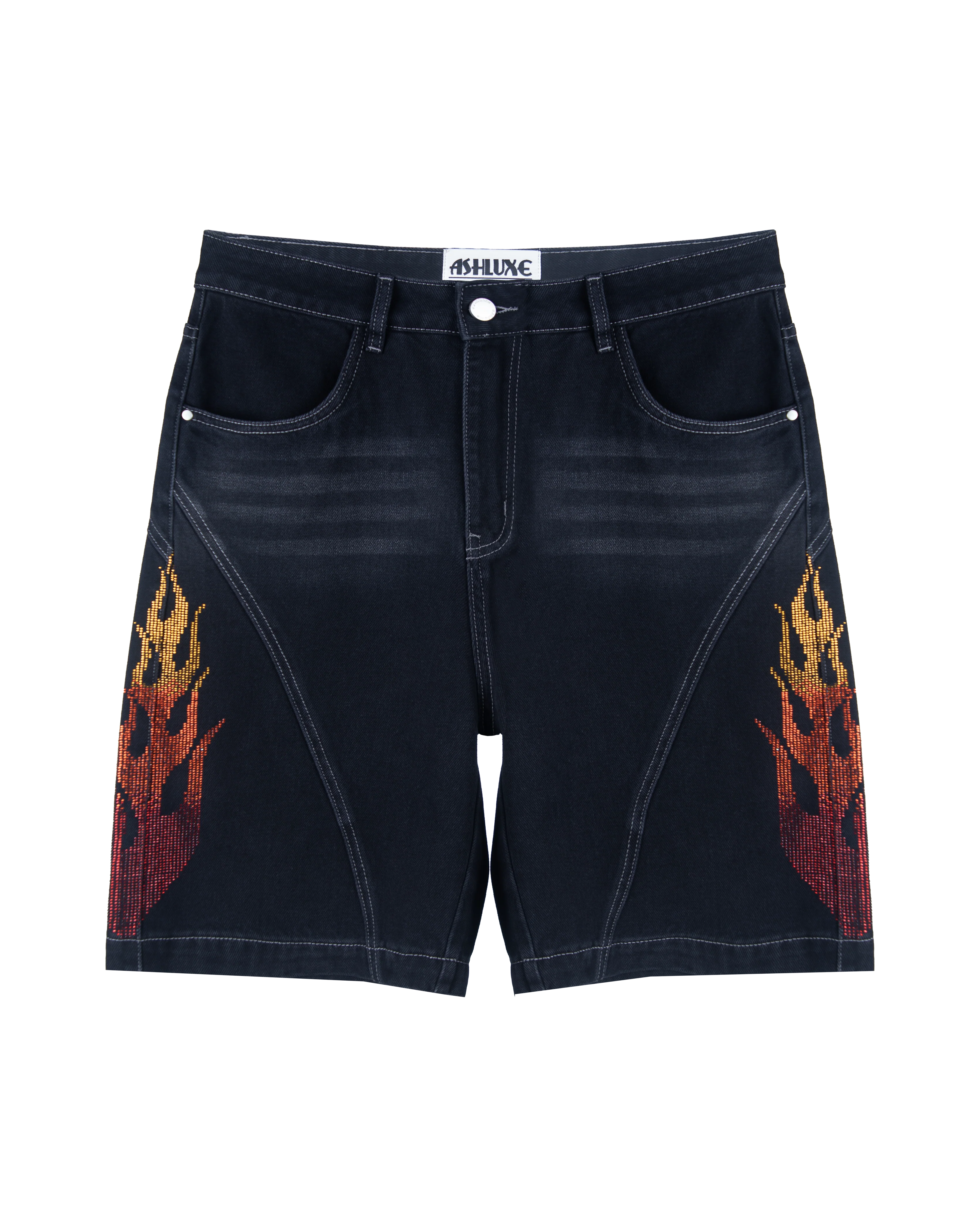 Ashluxe Flame Denim Shorts Black